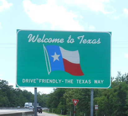 Welcome sign at the Texas state line